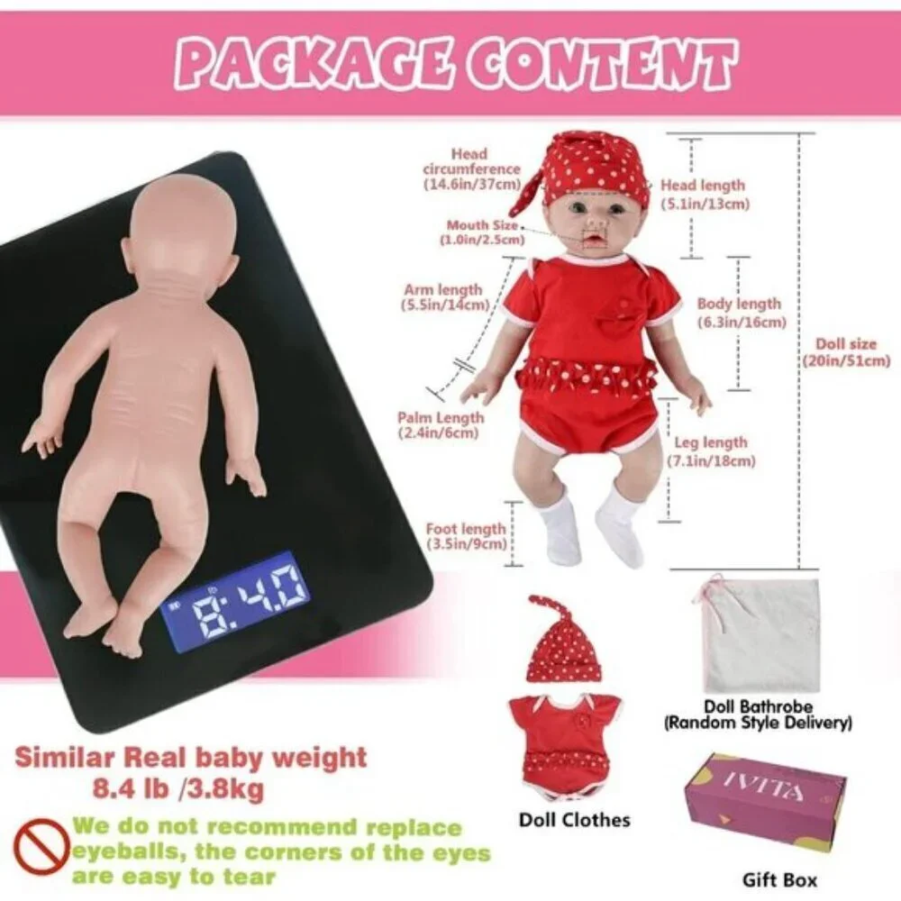 Full Silicone Baby Dolls That Look Real Girl 20 inch Red white Newborn Baby Doll